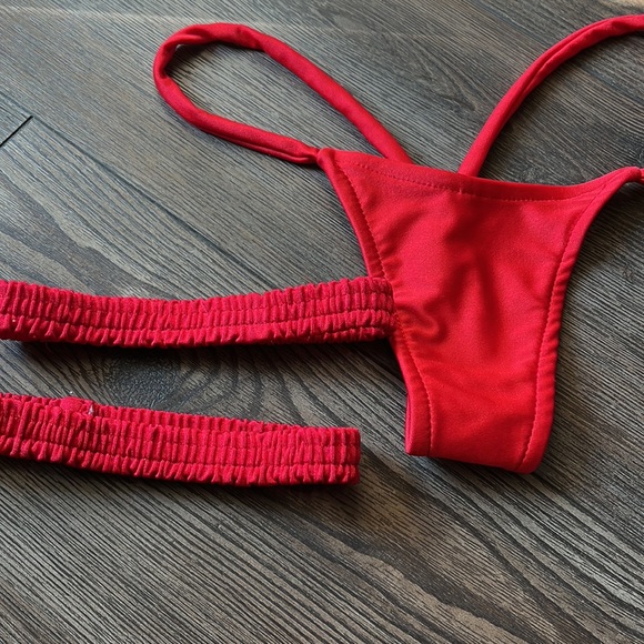 Red thong two garters stripper set bikini garter dancewear worn once - Picture 2 of 3